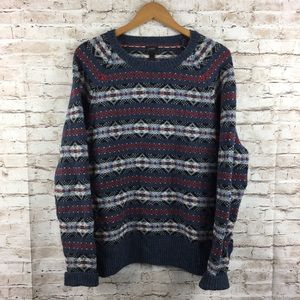 J Crew Blue Striped Chunky Knit Sweater Lg